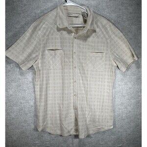 Perry Ellis Cotton Blend Button Up Cream Color Shirt Mens Size XL Short Sleeve